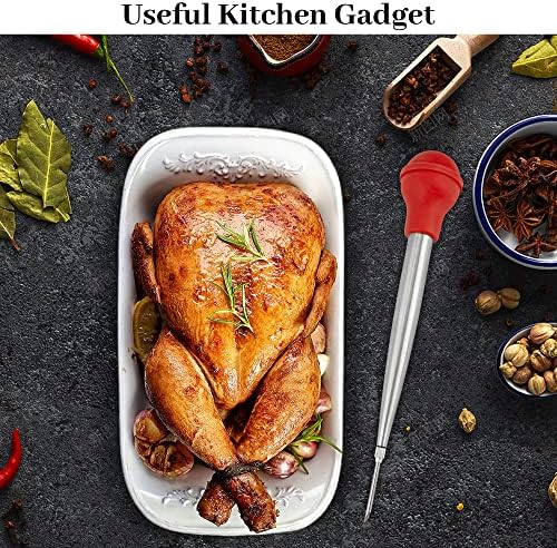 Turkey Baster Syringe for Cooking, Large Stainless Steel Meat Injector, with Cleaning Brush and 2 Marinade Needles, Red - Image 2