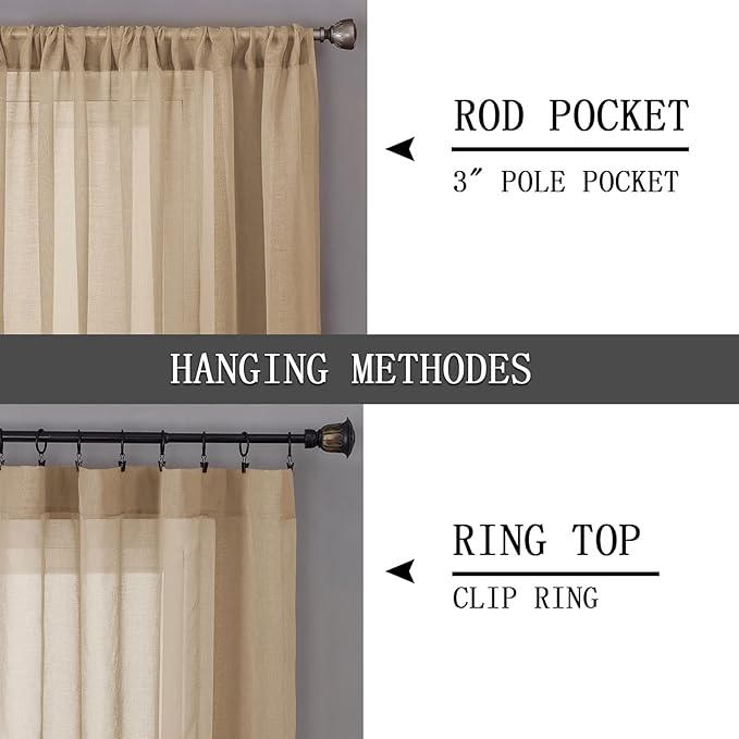 Tollpiz Short Sheer Tier Curtains Linen Textured Half Kitchen Curtain Sheers - Image 5