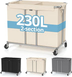 230L Rolling Laundry Hamper, 2-Section Laundry Basket - Image 9