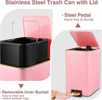 Small Bathroom Trash Can with Lid Soft Close, 1.8 Gallon Stainless Steel - Image 3