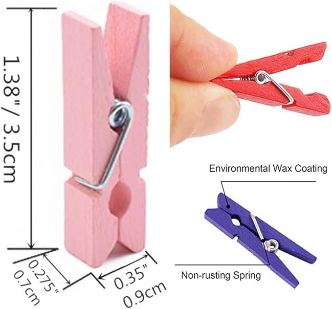 DurReus 50pcs Small Wood Clothes Pins Pegs Hangers Picture Display Art Crafts - Image 3