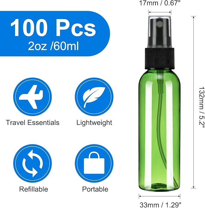 uxcell 100Pack Spray Bottles, 2Oz/60ML Reusable Clear Empty Mist Plastic Mini - Image 2