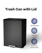 Garvee Dual Trash Can for Recycling and Trash, 2 x 30 L Stainless Steel Kitchen - Image 2