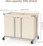 230L Rolling Laundry Hamper, 2-Section Laundry Basket - Image 8