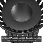 8Gallon Round Large Outdoor Trash Can, Heavy Duty Metal Slatted Garbage Can - Image 5