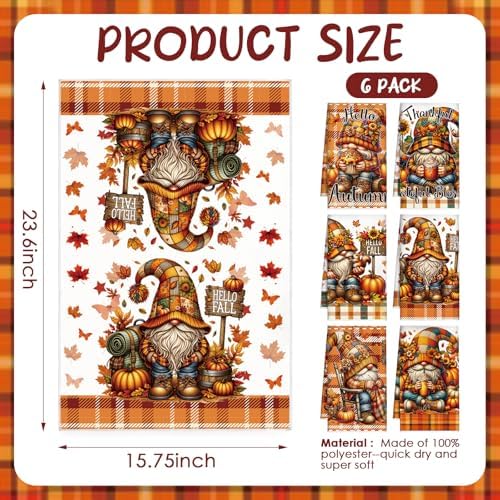 Fall Kitchen Towels Set of 6, Orange Pumpkin Fall Dish Towels - Image 2