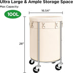 Laundry Hamper with Wheels, 100L Round Rolling Laundry Basket Sorter with - Image 7