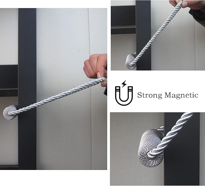 Magnetic Curtain Tiebacks 4 Pack Grey Curtain Rope Tieback Curtain Holders - Image 5