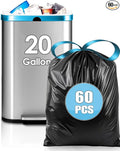 Teivio 20 Gallon 60 Counts Large Drawstring Trash Bags Strong Tall Kitchen by Teivio