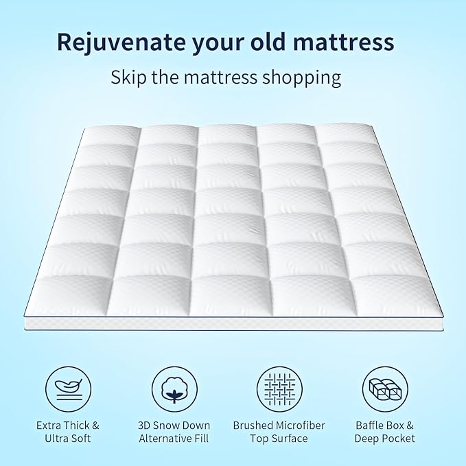 Extra Thick Queen Mattress Topper Pillowtop Mattress Pad Cover Cooling and Plush - Image 3
