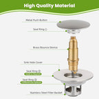 Universal 2PCS Bathroom Sink Stopper 2 in 1 Pop Up Metal Sink Drain Strainer - Image 6