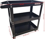 Utility Service Cart, 3 Shelf 150LBS Heavy Duty Steel Rolling Utility Cart - Image 3