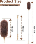 Extendable Lambswool Duster 30-100 Inch, Stainless Steel Long Handle Duster - Image 2
