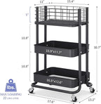 KINGRACK 3 Tier Rolling Cart, Metal Mobile Storage Shelf - Image 2