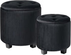 Big Round Ottoman with Storage Set of 2, Upholstered Velvet Vanity Stool by HomePage