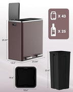 AthLike 60L Dual Trash Can, Stainless Steel Kitchen Garbage Can, Double - Image 2