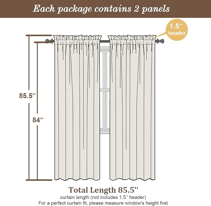 Chyhomenyc Royal Blue Sheer Curtains, 84 Inch Long 2 Panel Set, Rod Pocket - Image 2