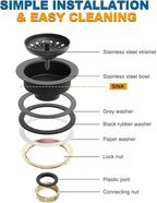 BOTEMY Stainless Steel Black Sink Drain Strainer Kit 3-1/2 inch Kitchen Drain - Image 6