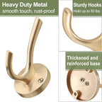 Gold Hat and Coat Hooks, 4 Pack Heavy Duty Coat Robe Hook, Metal Double - Image 5