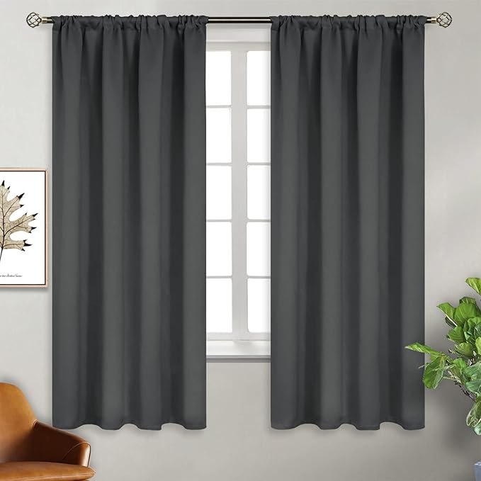 BGment Pocket Bedroom Curtains 63 Inch Long Dark Grey, Room Darkening Thermal - Image 6