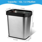 3 Pack Stainless Steel Trash Can 3 Gallon, Open Top Trash Can, Rectangle - Image 3
