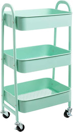 AGTEK Makeup Cart, Movable Rolling Organizer Cart, Macaron Blue 3 Tier Metal by AGTEK