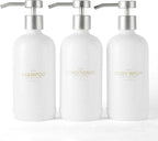 Shampoo and Conditioner Dispenser Set of 3, Refillable 21oz Shampoo Bottles by Janxinmakeyouloveyourhome