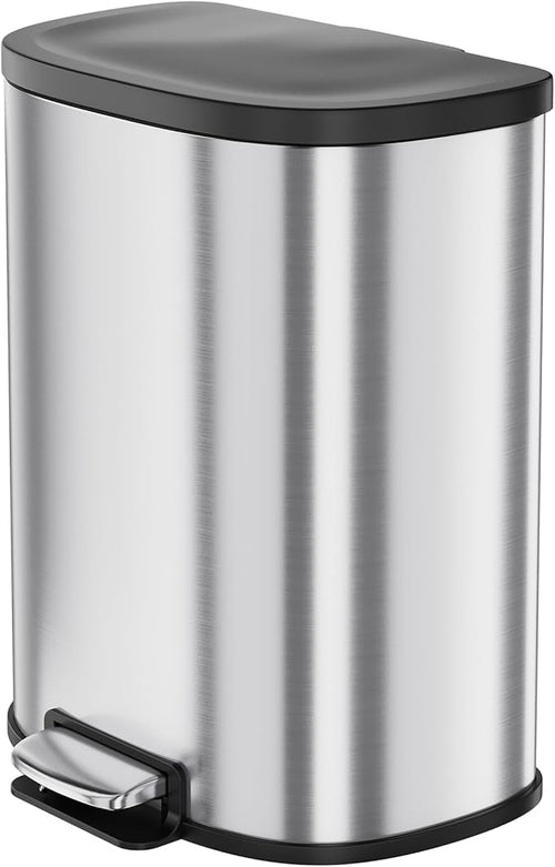 13.2 Gal/50L D-Shape Trash Can, Step-On Stainless Steel Garbage Can, Soft-Close by Unknown