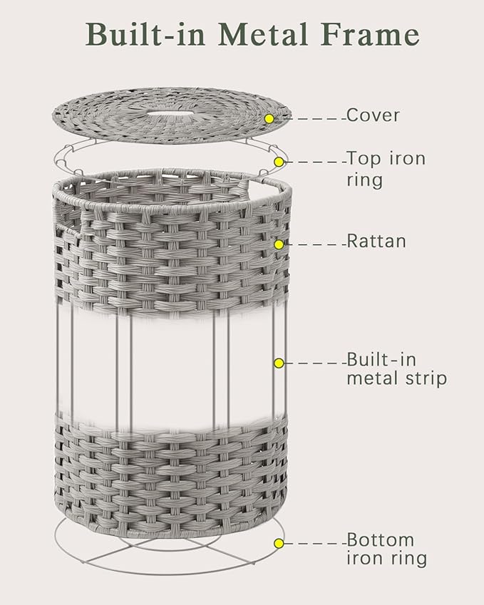 Laundry Hamper with Lid Laundry Basket with Lid 19.0 Gal Round Laundry Basket - Image 8