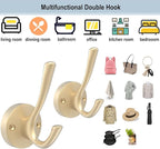 Gold Wall Hooks, 6 Pack Coat Robe Hook Heavy Duty Metal Double Bath Hook Wall - Image 8