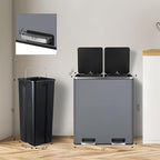 16 Gallon Rectangular Stainless Steel Trash Can, Dual Compartment Garbage Bin - Image 3