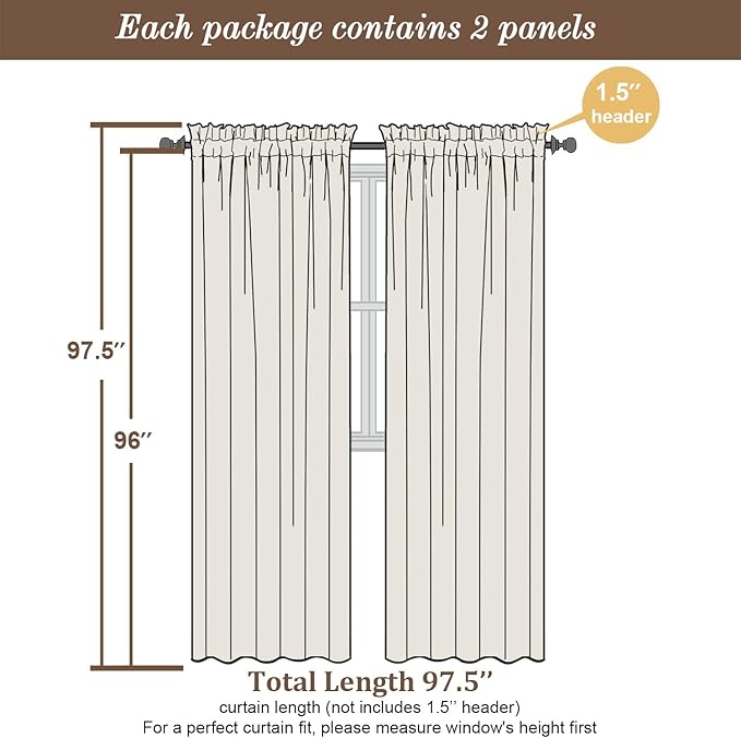 Chyhomenyc Black Sheer Curtains 96 Inches Long 2 Panels, Light Filtering Black - Image 2