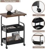 Rolling Cart with Wooden Tabletop 3-Tier Metal Utility Rolling Cart Storage - Image 6