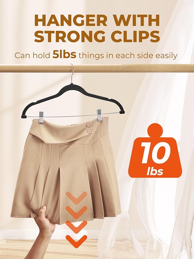 HOUSE DAY Velvet Skirt Hangers 12 Pack, Space Saving Slim Shorts Hanger - Image 3