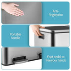 16 Gallon Rectangular Stainless Steel Trash Can, Dual Compartment Garbage Bin - Image 6