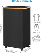 efluky Laundry Basket with Wheels, Tall Rolling Laundry Hamper with Lid and - Image 6