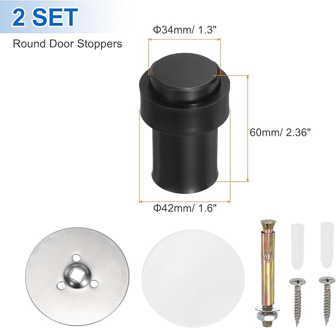 PATIKIL 2Set Round Door Stoppers, 60mm Stainless Steel Door Stop Doorstop Wedge - Image 2