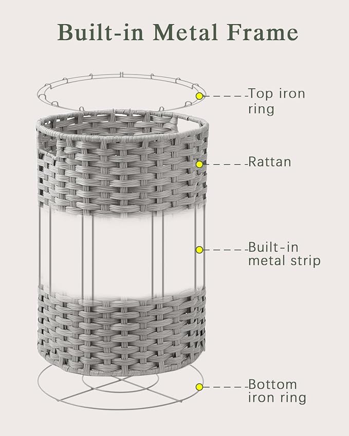 34.3 Gal Large Laundry Hamper Laundry Basket Round Handwoven Wicker Laundry - Image 9