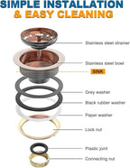 BOTEMY Stainless Steel Copper Sink Drain Strainer Kit 3-1/2 inch Kitchen Drain - Image 6