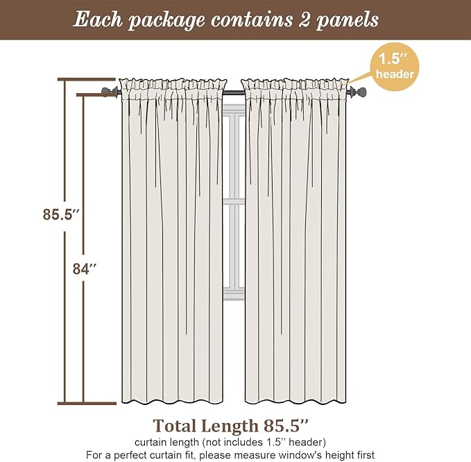 Chyhomenyc Ivory Sheer Curtains 84 Inches Long 2 Panels, Light Filtering Ivory - Image 2
