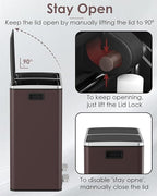 Arlopu 16 GallonStainless Steel Trash Can, 60L Dual Compartment, Metal Kitchen - Image 7
