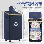 26 Gallon Recycling Bin for Kitchen, 100L Recycle Bin - Image 2