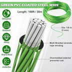 Turnbuckles for Cables Wire, 1/8" X 100Ft Green PVC Coated Wire Rope Kit - Image 3