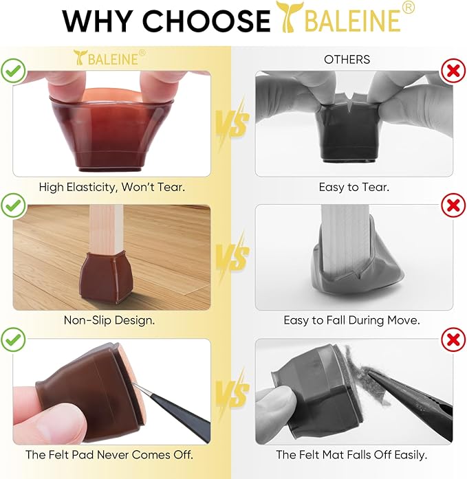 BALEINE 24 Pack Silicone Chair Leg Floor Protectors, Stool Leg Protectors Cap - Image 3