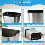 2 Pack Stainless Steel Trash Can 2 Gallon, Open Top Trash Can, Rectangle - Image 5
