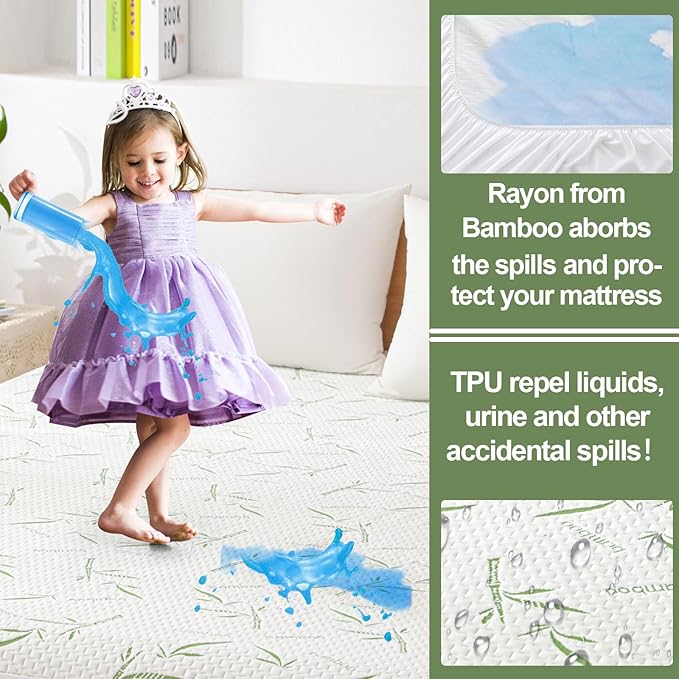 Twin XL Mattress Protector Waterproof Mattress Pad Washable Bamboo Rayon - Image 3