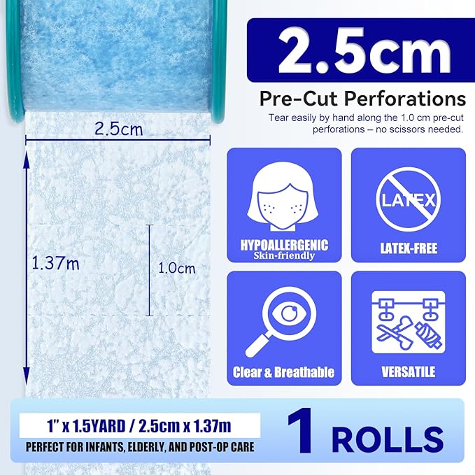 FRESINIDER Silicone Medical Tape – 1" x 1.5 Yard Blue 4 Rolls, Waterproof & - Image 2
