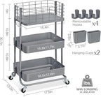 KINGRACK 3 Tier Metal Rolling Cart, Kitchen Organizers and Storage, Slim - Image 2
