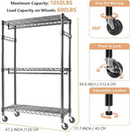 Heavy Duty Rolling Garment Rack 3 Tiers Adjustable Wire Shelving Clothes Rack - Image 8