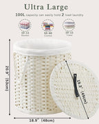 Laundry Hamper with Lid Wicker Laundry Hamper Round 26.5 Gal Laundry Basket - Image 4